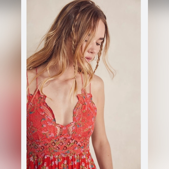 Free People Adella Printed Mini Slip in Red Meadow Combo  Size Small - Picture 6 of 10